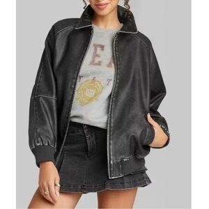 Women's distressed Black leather Jacket